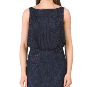 JS COLLECTIONS -navy
Sleeveless Boat Neck Blouson Beaded Gown. Lined.